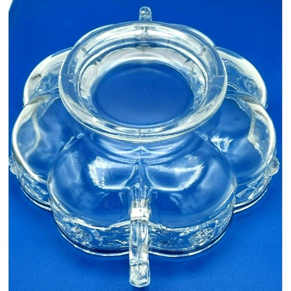 Pressed Glass Dish Bowl Embossed Roses Ornate Handles Vintage Pedestal Bottom - Picture 10 of 15